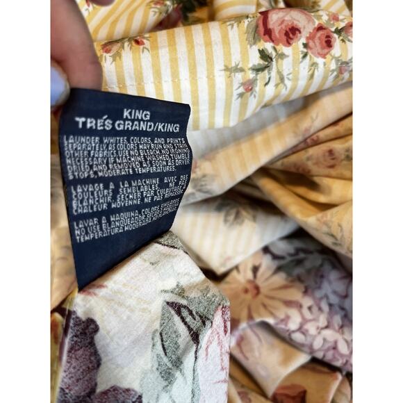 Vintage Ralph Lauren SOPHIE BROOKE King Duvet Yellow Floral/ Striped & 2 Shams - Picture 4 of 16